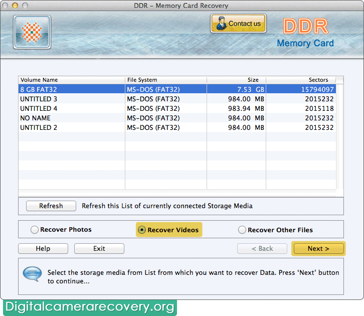Memory Card Recovery Software for Mac Screenshot